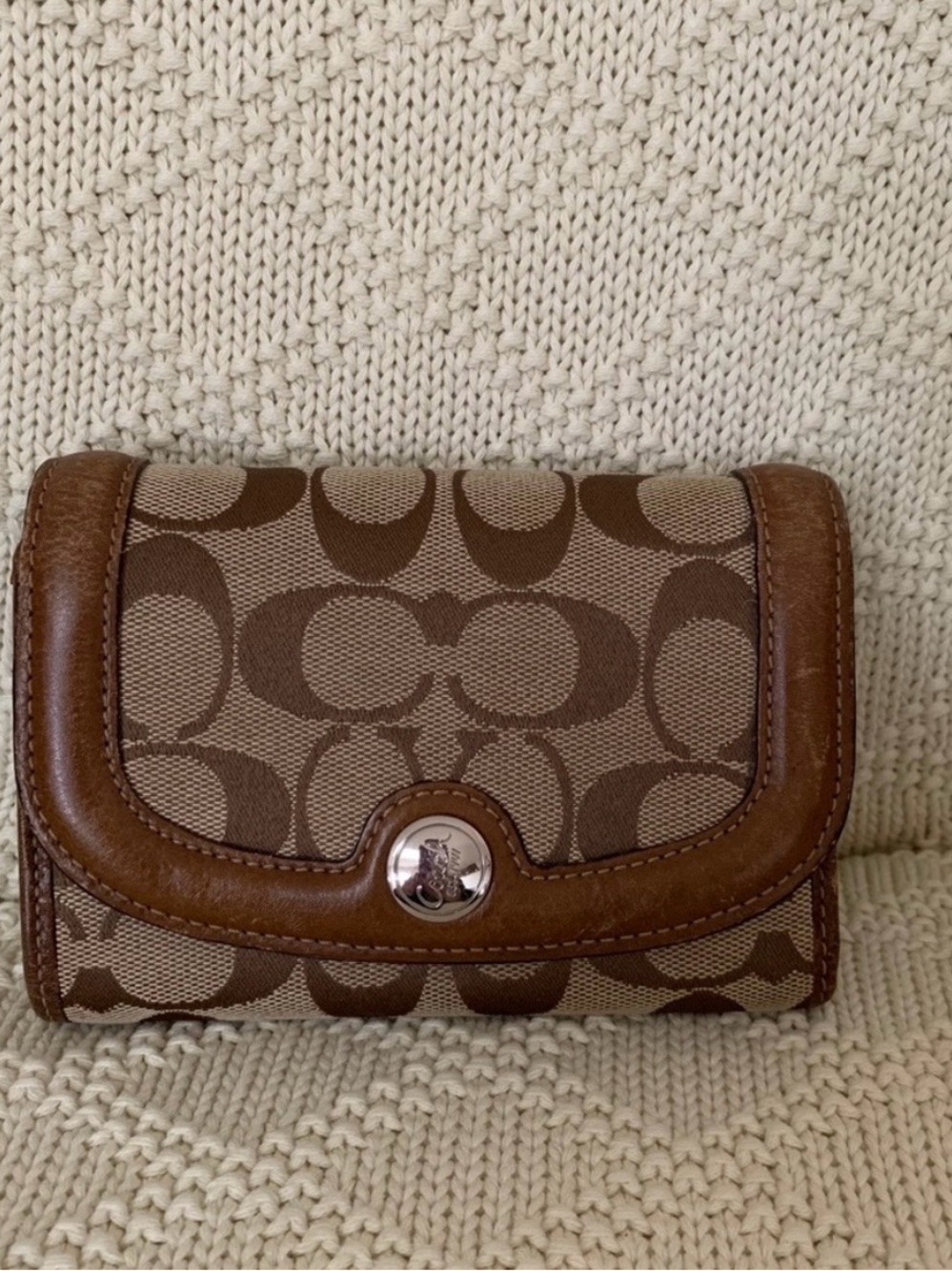 Coach Tan/Brown Signature Canvas Trifold Wallet
